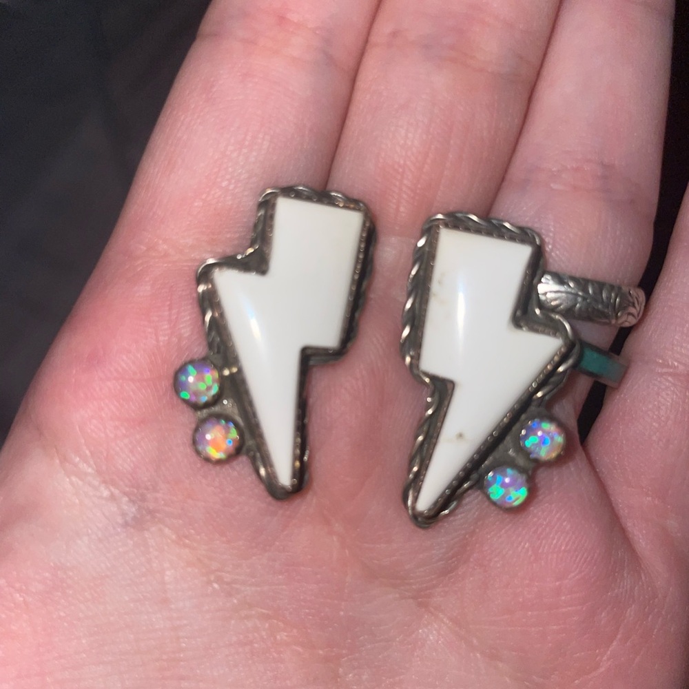 Opal Lightning Bolt Earrings